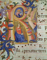 Ms 558 f.33v Die Verkündigung dargestellt in einem historisierten Initial 